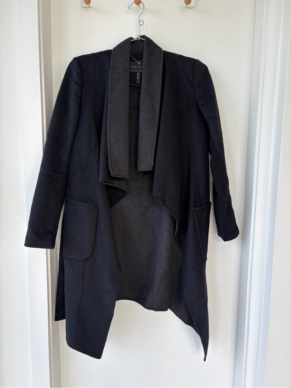 BCBG Maxazria Black Open-Front Women's Wool Coat Size XS